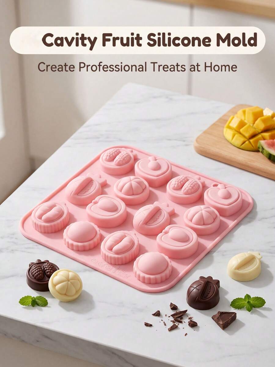 Creative 14-Cavity Assorted Fruit Chocolate Molds, Mangosteen, Durian, Pineapple Cake Decoration Molds - Multicolor - View 1