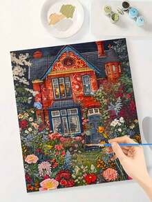 1 Digital Oil Painting Set, DIY Oil Painting Set, House Oil Painting Set Full Of Flowers, DIY Adult Hand-Painted For Gift Home Wall Decoration. - A - View 2