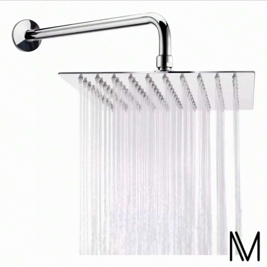 Luxury Rainfall Shower Head With 30cm Silver Steel Pipe Included - A - View 1