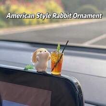 2pcs Healing Little Rabbit American Coffee Car Dashboard Decor/Car Interior Center Console Ornament/Mini Car Display Screen Office Computer Decoration - American Style Bunny - View 2