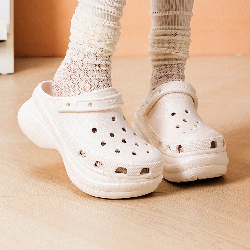 Crocs Hollow Out Clogs Women's Retro Shiny Clog BAE Clogs - Chalk Color - View 1