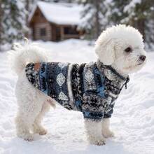 1pc Dog Coat, Winter Thick Geometric Stripe Plush Jacket, Suitable For Small/Medium Dogs, Puppies, Cats, For Outdoor And Indoor Use In Cold Autumn/Winter Weather - Grey - View 8