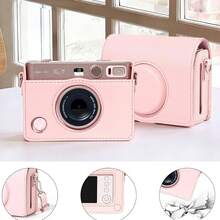 Protective Case For Fujifilm Mini Camera, Litchi Grain PU Leather Camera Bag With Photo Print Slot, Precise Charging Port Cutout, Detachable Protective Shell, Adjustable Detachable Shoulder Strap, Suitable For Travel, Pink/Black/Brown - View 3