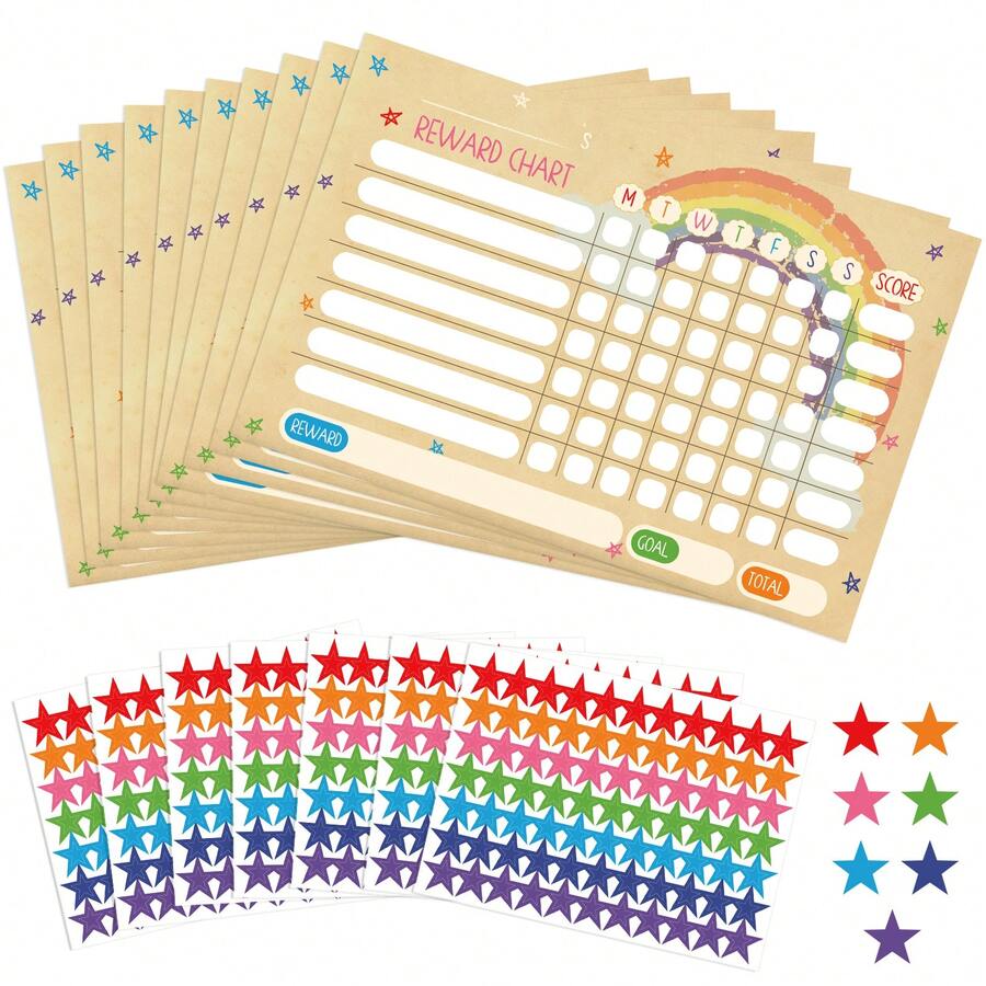 Hxezoc 10pcs Reward Charts And 7pcs Star Stickers - Positive Reinforcement Star Charts, Reward Household Chores And Good Behavior At Home And In Classroom School Supplies - Multicolor - View 1