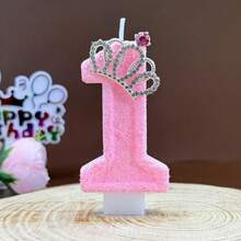 Pink Flock Texture Number Birthday Candle 0‑9, Rhinestone Crown Decor Digital Cake Topper Candle, Cute Princess‑Style Cake Decoration Candle For Girls Birthday Party Baby Shower Birthday Cake Decor Supplies - Multicolor - View 19