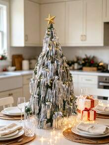 3000pcs Silver Christmas Tree Tinsel Foil Fringe Icicles- Christmas Tree Iridescent Tinsel Vintage Style Christmas Icicle Tinsel Strands Plastic Reflective Hanging Decorations For Christmas Tree, Window, Stair - Multicolor - View 8