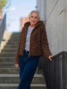 Women's Faux Fur Hooded Pocket Coat - Perfect Choice For Autumn/Winter - Brown - View 11