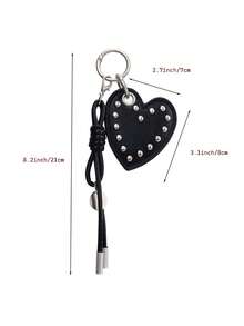 1 Pc Retro Punk-Style Rivet Heart-Shaped Keychain, Bag Hanger Keychain, Women's Accessory, Car Keychain, Gift For Women - Multicolor - View 6