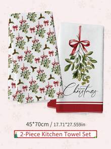 MEMNUN 2件組紅綠蝴蝶結聖誕莓果印花廚房抹布，超細纖維聚酯材質，聖誕節主題裝飾手巾，適合餐廳、廚房、節日裝飾與送禮，40*60cm/45*70cm - 彩色 - 查看 13