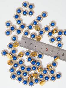 10-200件 12mm 藍色珍珠花，中心鑲嵌藍色珍珠，周圍環繞小白色水鑽，向日葵圖案，亮面鈕扣水鑽花，DIY手工配件，適用於花卉頭飾與衣飾裝飾 - 12mm藍珍珠花 - 查看 6