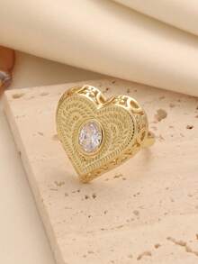 1pc Fashionable Personalized Gold Tone Ring, Suitable For Women's Daily Commute Wear, Holiday Gift - Gold - View 2