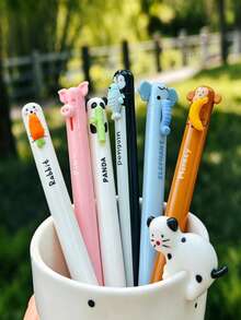 6pcs Animal-Shaped Erasable Neutral Pens, Animal Signature Pens, Snack Theme Side-Click Erasable Pens, Cute Neutral Pens, Multiple Styles Including Rabbit, Elephant, Panda, Refillable Ink, Smooth Writing, Built-In Eraser, Ideal Gift For Friends, Classmates And Family - Default - View 10