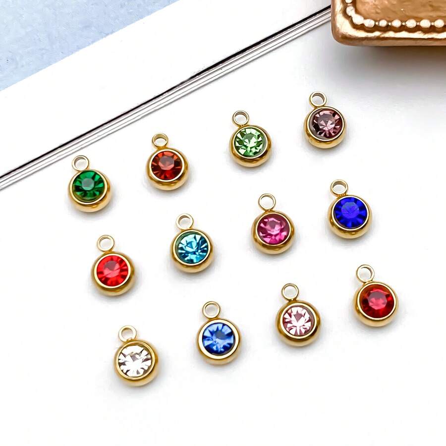 12pcs Stainless Steel Diamond Twelve Birthday Pendant Jewelry Making DIY Earring Pendant Various Design Charms For Jewelry Making Bracelets Necklace - Multicolor - View 1