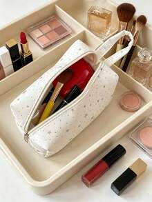 1pc Ins Style Star Print Makeup Bag, Portable Large Capacity Toiletry & Stationery Storage Bag, Multi-Color Star Print Polyester Material, Minimalist Casual Style, Suitable For All Seasons, Ideal For Teens And Adults, Travel School Daily Bathroom Cosmetics Storage,Makeup Organizer,Room Decor - Multicolor - View 3