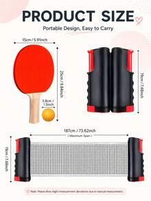 1 Set Portable Table Tennis Set, Includes Retractable Net, 2 Paddles, 3 Balls And Storage Bag, All-In-One Table Tennis Table, Suitable For Indoor/Outdoor Games, Desktop Home Games, Home Party Fitness Training - Multicolor - View 3