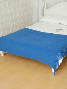 1pc Knitted Blanket, Sofa Throw, Bed Cover, Office Nap Knitted Shawl, Summer Lightweight Throw - Mondini Blue - View 5
