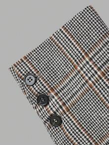 minisummer Women's Elegant Autumn Plaid Stand Collar Short Jacket, Front Button Long Sleeve Coat With Self-Tie Waist And Ruffle Hem, Slim Fit - Multicolor - View 5