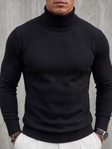 Men's Autumn/Winter Fashion High Neck Long Sleeve Sweater - Black - View 5
