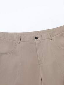 Khaki Contrast Stitch Wide Leg Casual Pants, 3D Stitching Loose Drape Long Pants For Men - Khaki - View 7
