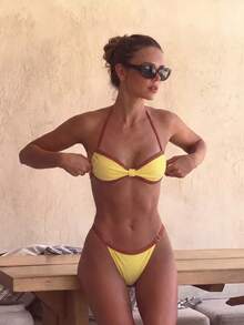 Bikinx Women's Halter Bikini Set, Contrast Trim, Adjustable Waist, Suitable For Beach Vacation - Multicolor - View 1