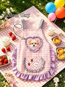 Personalized Mini Apron, Customizable Name, With Pocket And Cartoon Rabbit Pattern, Unique Milestone Gift For Little Chefs And Little Artists, Handmade Keepsake - Multicolor - View 2