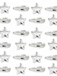 24pcs Silver Hair Clips, 12pcs Star BB Clips 12pcs Teardrop Hair Clips 1 Set, Personalized Hair Decoration Side Clips, Exaggerated Alternative Street Style Bangs Clips, - Silver - View 9