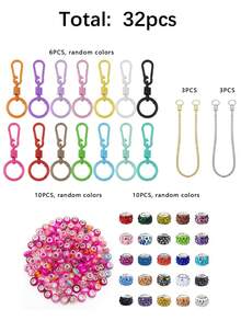 32PCS Dopamine Color Keychain Set With Random Color Keychains, Snake Chain, Random Color Large Hole Beads, DIY Keychains For Backpack Charms, Wedding And Holiday Gifts - Keychain Accessory Kit - View 2