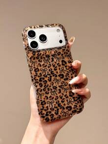 Leopard Print Bowknot Phone Case Compatible With Apple 17 Pro Max 16 New 15 Pro Women's 16 PM Full Coverage Protective Shell - Orange - View 3