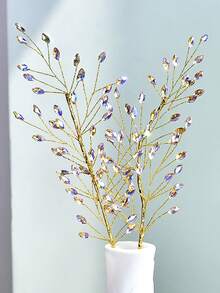 1Pc Fashionable Colorful Rhinestone Flower Branch Simulation Flower Elegant Pine Branch Design Artificial Flower Creative Handheld Flower Festival Gift Bouquet Suitable For Home Desktop Wedding Decoration - Iridescent - View 3