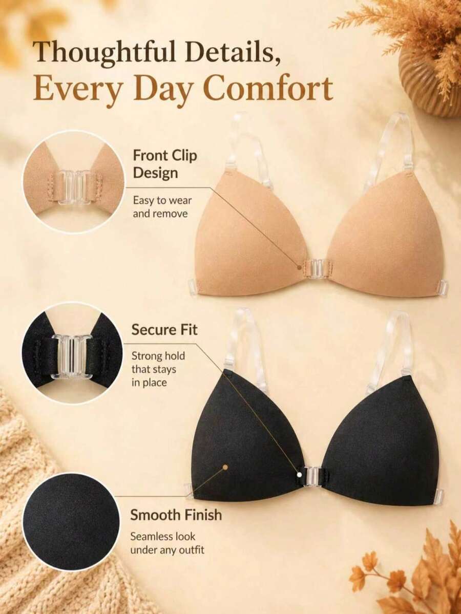 1pc Women's Summer Triangle Invisible Bra, Seamless Comfortable Fit, Good Coverage, With Transparent Straps, Suitable For Wedding Photography - Multicolor - View 1