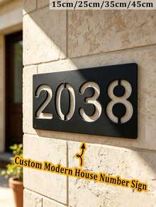 4 Sizes Available! Customized Modern Minimalist Style Metal Door Number Plate, Personalized Address Plate, Door Number, Hotel Room Number Plate - Black - View 1