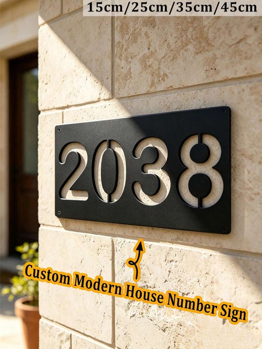 4 Sizes Available! Customized Modern Minimalist Style Metal Door Number Plate, Personalized Address Plate, Door Number, Hotel Room Number Plate - Black - View 1