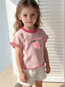 Girls' Wavy Hem Short Sleeve T-Shirt, New Summer Fashion - Pink - View 6