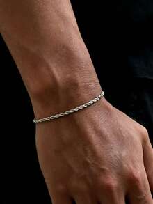 Twisted Bracelet For Men,Extremely Simple Rope Chain Bracelet, Sports Bracelet, Beach Bracelet,Stainless Steel Jewelry Gift For Him - Silver - View 1