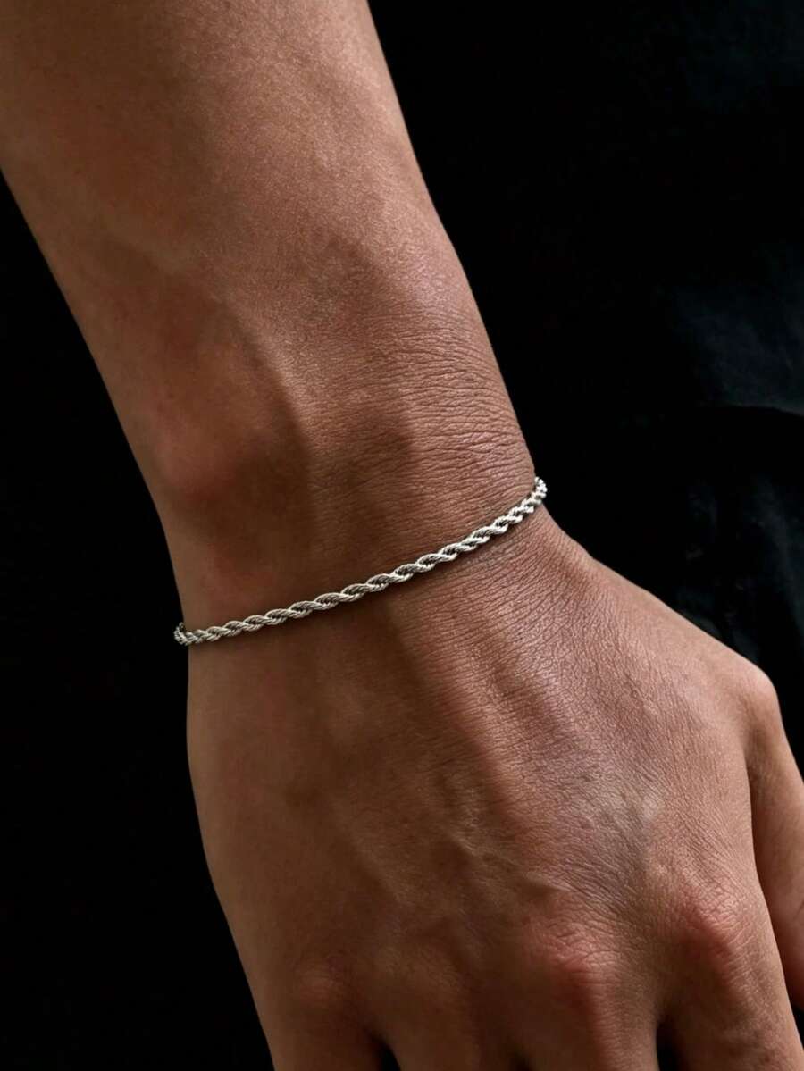 Twisted Bracelet For Men,Extremely Simple Rope Chain Bracelet, Sports Bracelet, Beach Bracelet,Stainless Steel Jewelry Gift For Him - Silver - View 1
