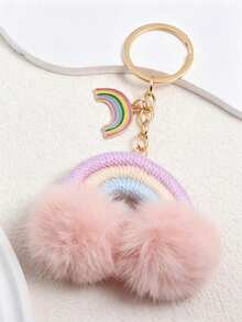 Cute Creative Fairy Tale Plush Pom Pom Rainbow Personalized Keychain Exquisite Bag Accessory - Pink - View 3