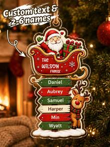 Custom Santa Sleigh Family Name Ornament, Personalized 2-6 Names Christmas Tree Decor, Festive Reindeer Signpost Style, Customized Wall Hanging, Customizable Text Family Keepsake, Holiday Home Decor, Christmas Gift 2026, Christmas Decorations - Style a - View 1