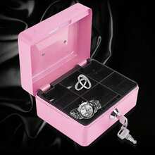Caja de dinero rosa con bandeja insertable para caja registradora, cajón de cajero, almacenamiento, mini portátil, de acero, con cerradura, caja de seguridad para efectivo - Rosa - Ver 6