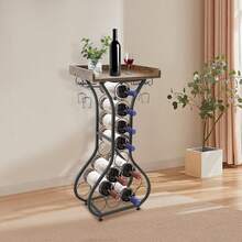 Freistehendes Weinregal für 14 Flaschen, 90 cm Dekorativer Flaschenhalter‑Ständer, Boden‑Weinregal für Küche, Bar, Esszimmer - Schwarz - Übersicht 4
