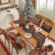 1pc Christmas Plaid Patchwork Velvet Ruffle Table Runner, Suitable For Christmas Holiday And Home Decor - Green Plaid - View 5