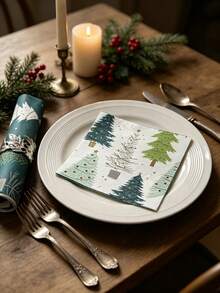 16pc/Set Colorful Christmas Tree Paper Napkins Disposable,Cocktail & Dinner Style Square Printed Paper Towels,Unfolded Size 10&13inch,Soft To Touch,Double Layer,Suitable For New Year,Christmas,Festival Party Supplies,Christmas Party Deco Napkins - Colors - View 2