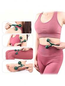 2pcs Massage Set Includes 1 Handheld Full Body 3-Ball Massager And Lymphatic Drainage Massager - Durable Plastic Round Face Roller, Suitable For Shoulders, Neck, Legs And Feet - Green Self-Massage Tool, Relieves Muscle Tension And Improves Blood Circulation - A - View 5