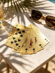 1pc Gold Foil Mini Playing Cards Boxed, Waterproof Pocket Playing Cards, Creative Christmas Stocking Filler, Bachelorette Party Favor Bag Filler, Wedding Guest Favor, Fun Travel Tabletop Game Gift - Gold - View 3