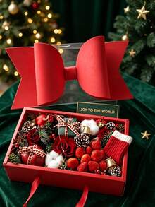 Bow Gift Box Set With Handle And Ribbon, Durable Paper Pulp Material, Transparent PVC Handheld Flower Box, Suitable For Halloween, Halloween Decor, Wedding, Christmas Home Decor, Christmas, Fall Home Decor, Wedding Decorations, Wedding Decor, Birthday, Christmas Decor, Party Supplies, Wedding Items, Birthday Decoration, Wedding Must Have - Multicolor - View 4