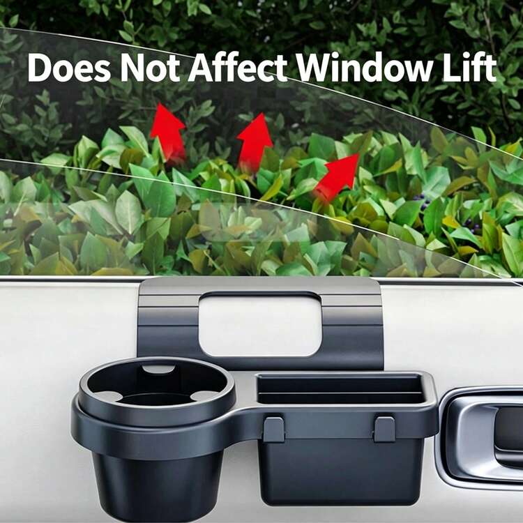Multifunctional Car Storage Box With Cup Holder, Drink Holder, Side Door Window Phone Slot And Hanging Storage Rack, Durable ABS Material, Easy Installation, Space-Saving Design - Black - View 5
