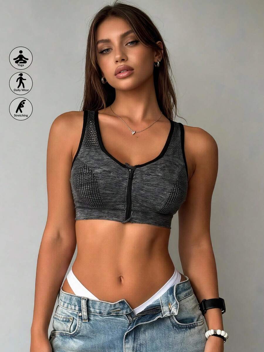 Runway Rest Wireless Tank-Style Front Zipper Sports Bra, Lightweight Push-Up Lift Bra - Black - View 1