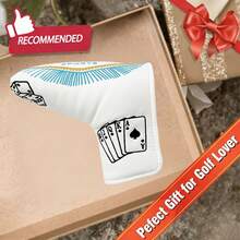 Golf Putter Cover, Poker Card Embroidered, White PU Golf Putter Cover, Wear-Resistant And Scratch-Resistant Putter Protector, Golf Accessories - White - View 9
