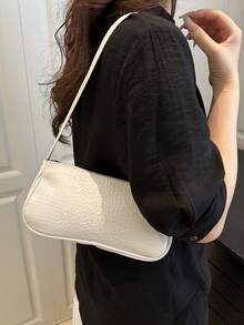 1pc New Fashion Versatile Textured Shoulder Bag Underarm Bag, Suitable For Dating, Outing, Party And Other Occasions, Fashionable Women's Solid Color Wallet. Crocodile Pattern Position Random - White - View 7