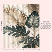 1/4pcs Tropical Monstera Palm Leaf Shower Curtain Set, Vintage Green & Gold Botanical Print Bathroom Curtain, Includes Toilet Lid Cover, Bathroom Mat, 4pcs Complete Home Bathtub Bathroom Decor Set - A - View 20
