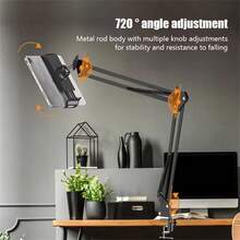 360° Rotating Long Arm Phone Tablet Holder Overhead Stand Desktop Bed Slouchy Cantilever Bracket For Huawe Xiaom IPhon - Black - View 5